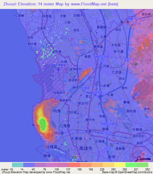 Zhouzi,Taiwan Elevation Map