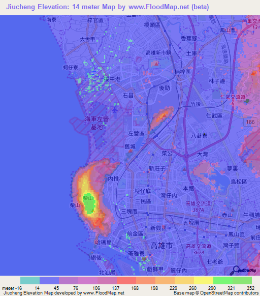 Jiucheng,Taiwan Elevation Map