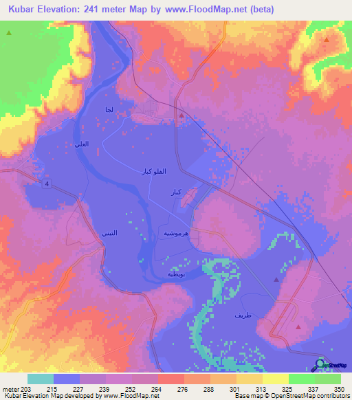 Kubar,Syria Elevation Map