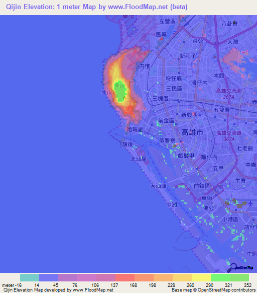 Qijin,Taiwan Elevation Map