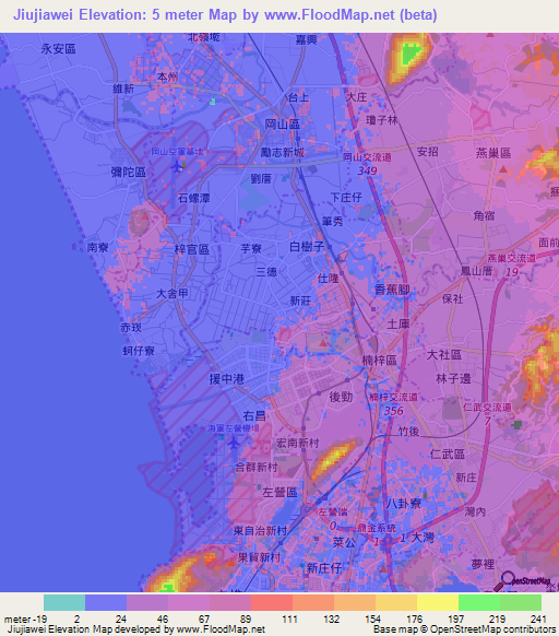 Jiujiawei,Taiwan Elevation Map