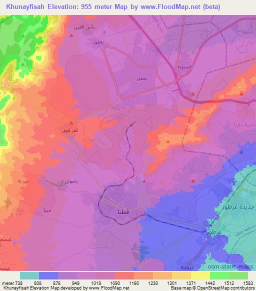 Khunayfisah,Syria Elevation Map