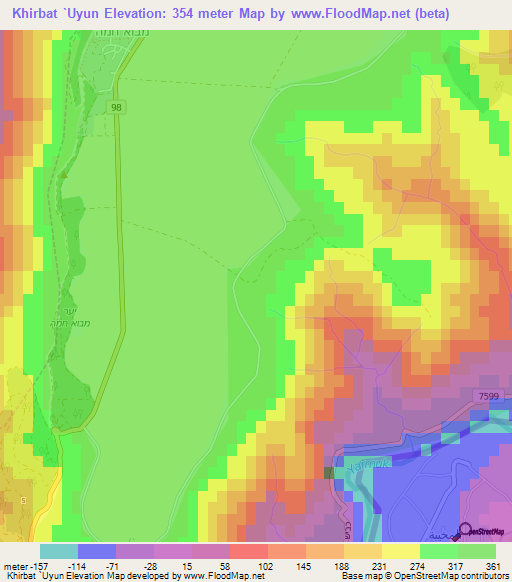 Khirbat `Uyun,Syria Elevation Map