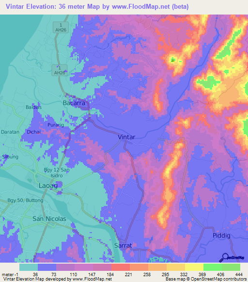 Vintar,Philippines Elevation Map