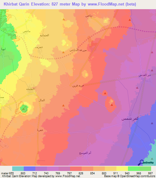 Khirbat Qarin,Syria Elevation Map