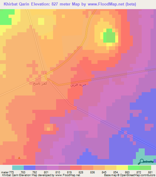 Khirbat Qarin,Syria Elevation Map