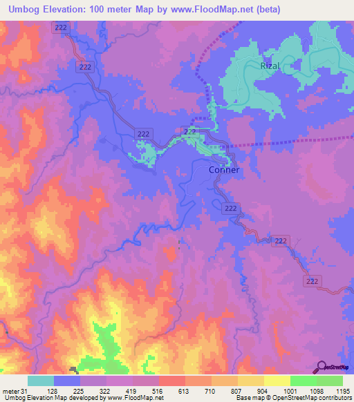 Umbog,Philippines Elevation Map