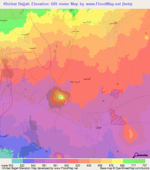 Khirbat Bajjah,Syria Elevation Map