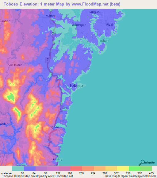 Toboso,Philippines Elevation Map