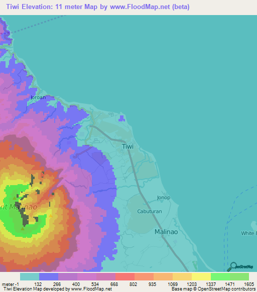 Tiwi,Philippines Elevation Map
