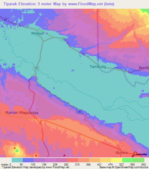 Tiparak,Philippines Elevation Map