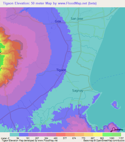Tigaon,Philippines Elevation Map
