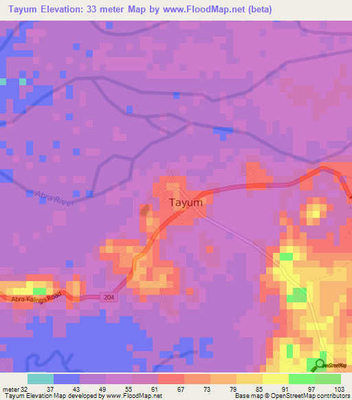 Tayum,Philippines Elevation Map