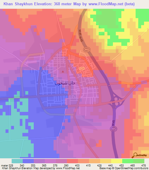 Khan Shaykhun,Syria Elevation Map