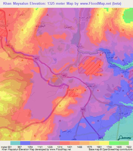 Khan Maysalun,Syria Elevation Map