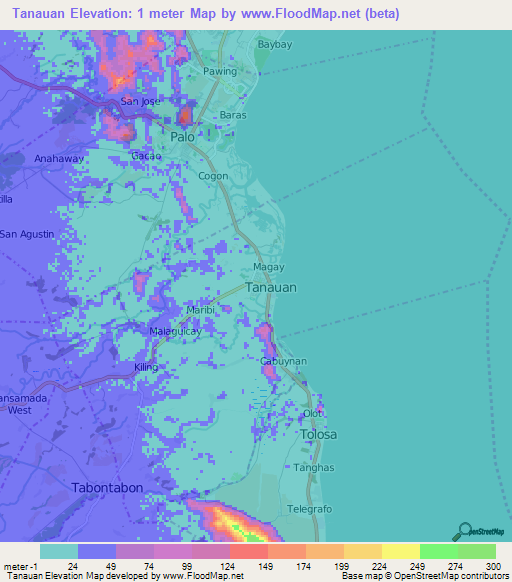 Tanauan,Philippines Elevation Map