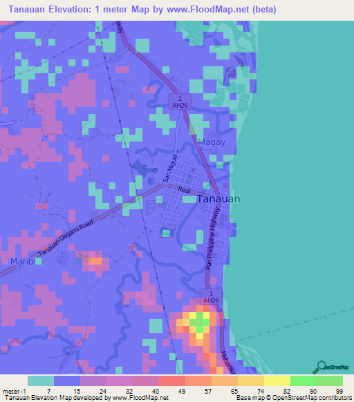 Tanauan,Philippines Elevation Map