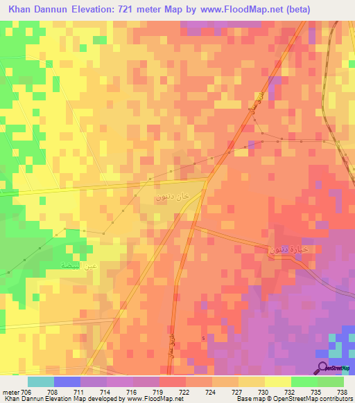 Khan Dannun,Syria Elevation Map