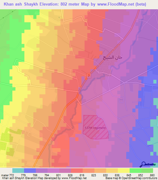 Khan ash Shaykh,Syria Elevation Map