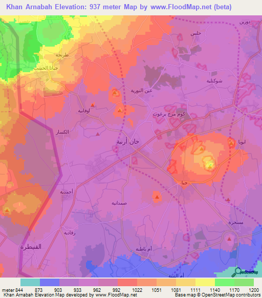 Khan Arnabah,Syria Elevation Map