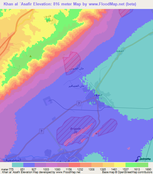 Khan al `Asafir,Syria Elevation Map