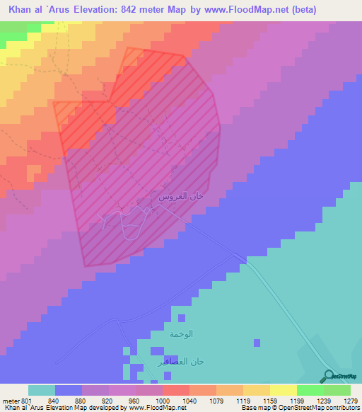 Khan al `Arus,Syria Elevation Map