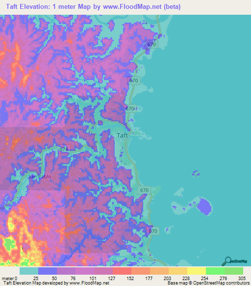 Taft,Philippines Elevation Map