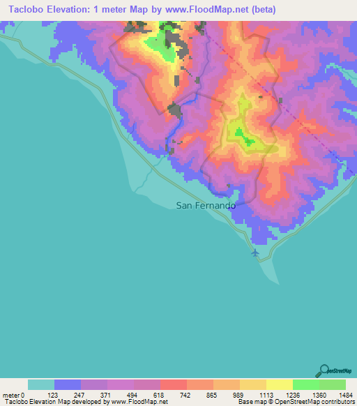 Taclobo,Philippines Elevation Map