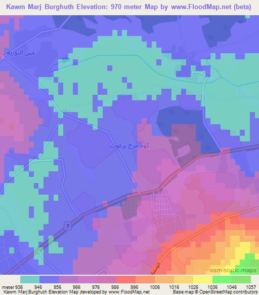 Kawm Marj Burghuth,Syria Elevation Map