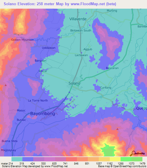 Solano,Philippines Elevation Map