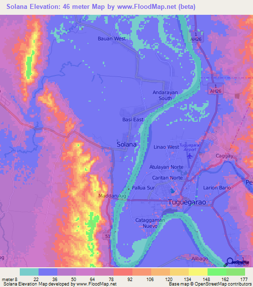Solana,Philippines Elevation Map