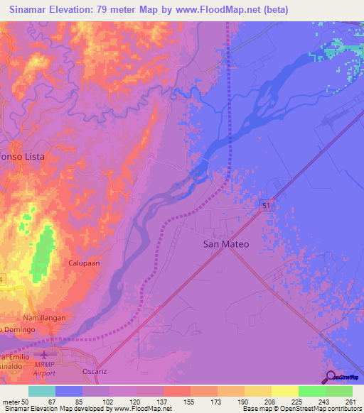 Sinamar,Philippines Elevation Map