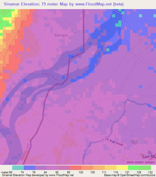 Sinamar,Philippines Elevation Map