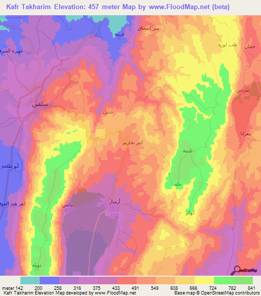 Kafr Takharim,Syria Elevation Map