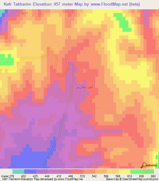 Kafr Takharim,Syria Elevation Map