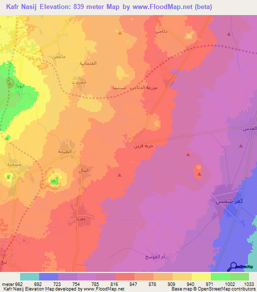 Kafr Nasij,Syria Elevation Map