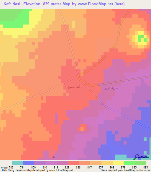 Kafr Nasij,Syria Elevation Map