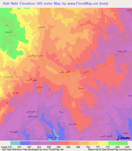 Kafr Nabl,Syria Elevation Map
