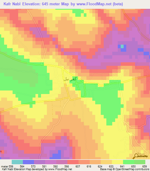 Kafr Nabl,Syria Elevation Map
