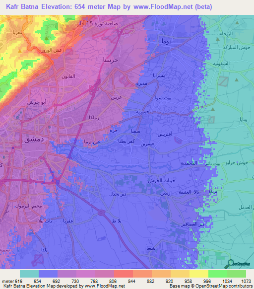 Kafr Batna,Syria Elevation Map