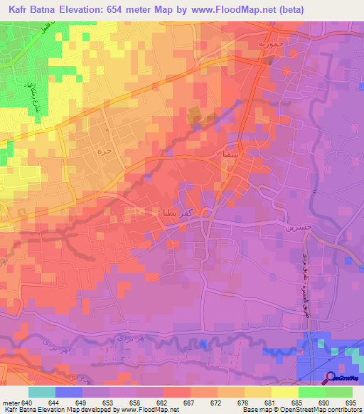 Kafr Batna,Syria Elevation Map