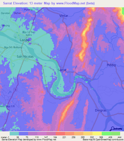 Sarrat,Philippines Elevation Map