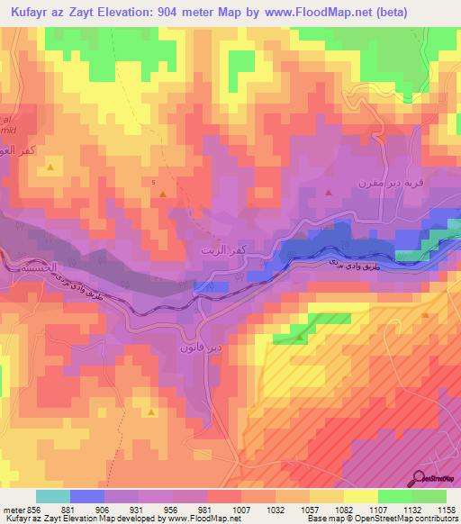 Kufayr az Zayt,Syria Elevation Map