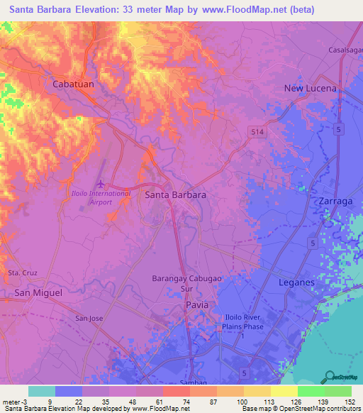 Santa Barbara,Philippines Elevation Map