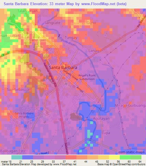 Santa Barbara,Philippines Elevation Map