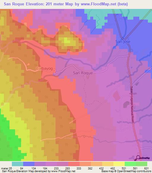 San Roque,Philippines Elevation Map