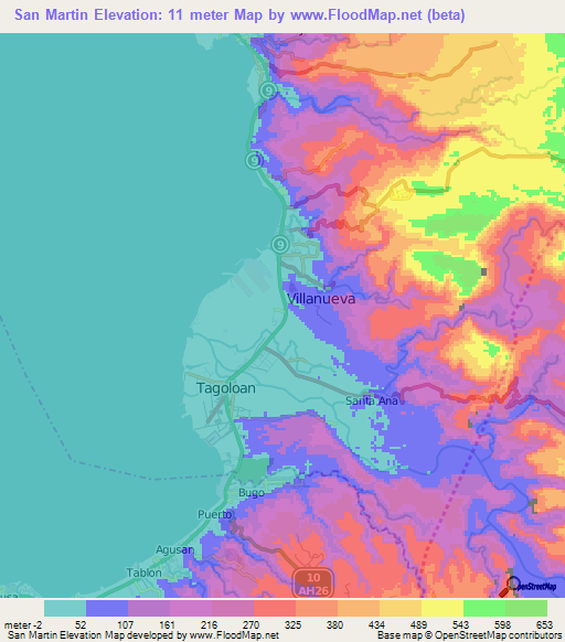 San Martin,Philippines Elevation Map