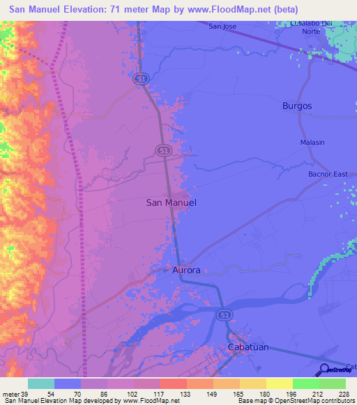 San Manuel,Philippines Elevation Map