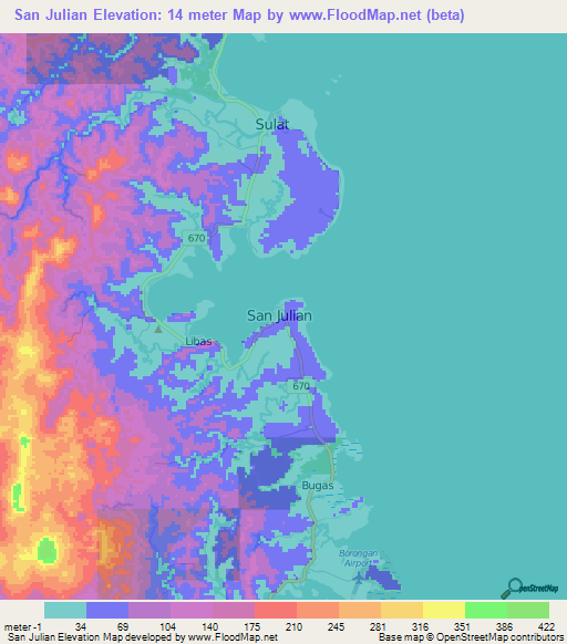 San Julian,Philippines Elevation Map