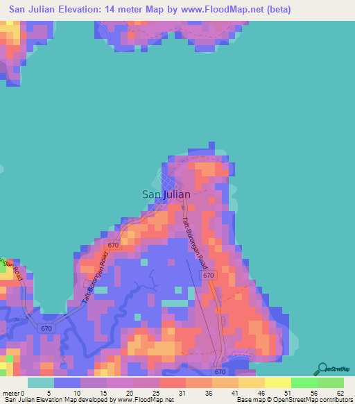 San Julian,Philippines Elevation Map